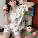 Crayon Shin-chan Couple Pajamas for Women Summer pure cotton short-sleeved home wear set photo review