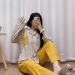 Disney Winnie the Pooh striped pajamas for women, pure cotton spring and autumn cardigan long-sleeved set, cartoon cute home wear photo review